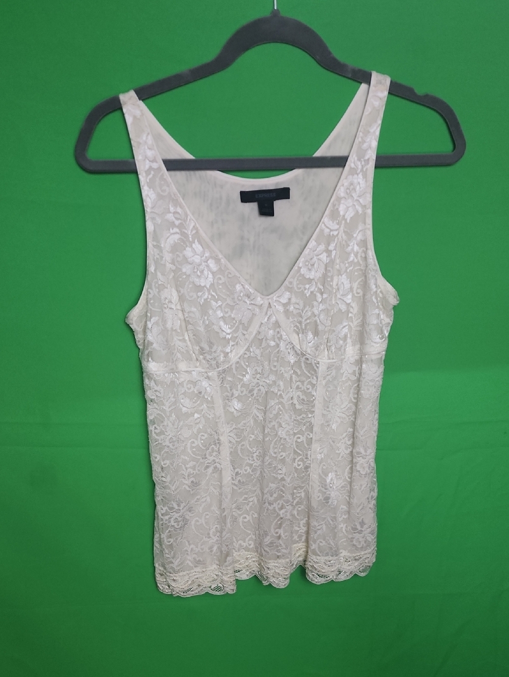 Express White Floral Lace Sleeveless Top - V-Neck- Medium